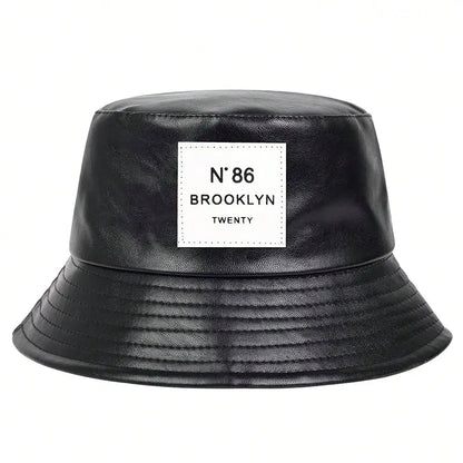 Unisex N86 Label Personality Pu Leather Bucket Hats Fishermen Caps