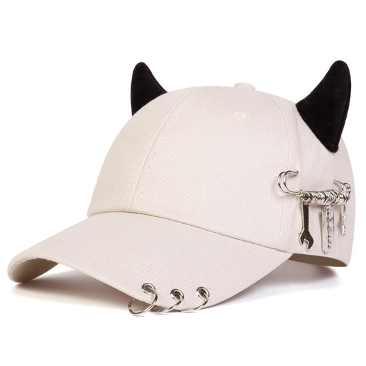 Lron Ring Cow Horn Personality Baseball Caps