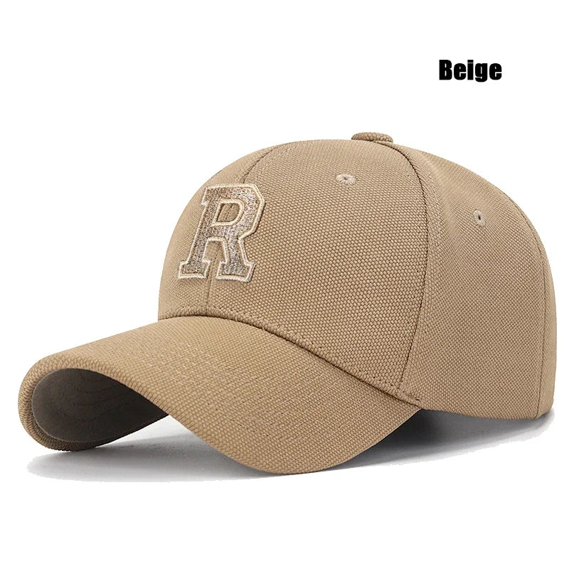 Baseball Cap Elastic Pineapple Cloth Material Gold Thread Embroidery Craft R Letter Design Style