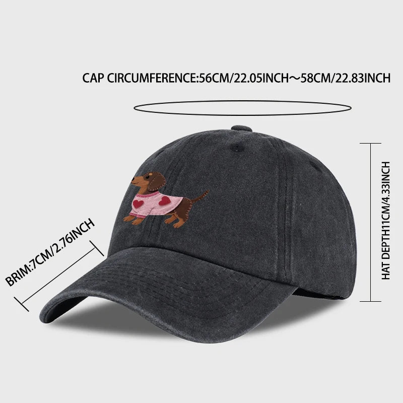 Cute Dachshund In Pink Heart Sweater Print Baseball Cap