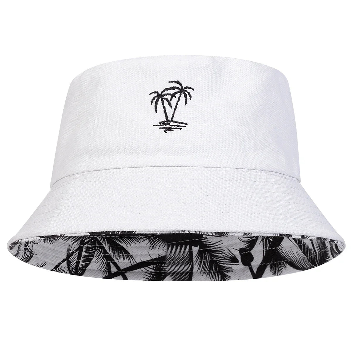 Unisex Coconut Tree Embroidery Double Sided Wearing Bucket Hats