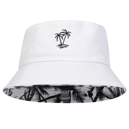 Unisex Coconut Tree Embroidery Double Sided Wearing Bucket Hats