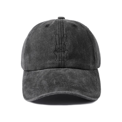 Rabbit Peace Sign Washed Baseball Cap