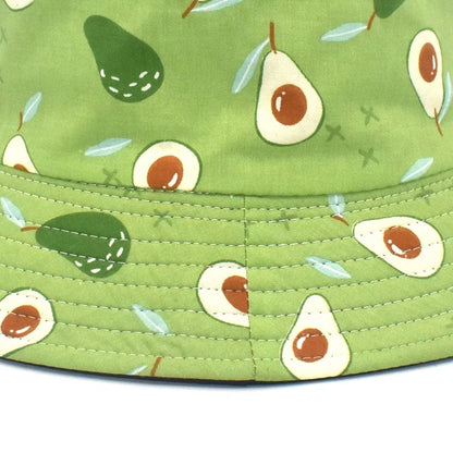 Unisex Avocado Print Bucket Fisherman's Hat Korean Style Reversible Basin Hat Boys & Girls