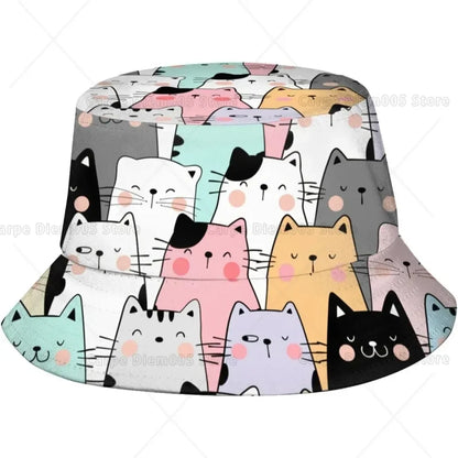 Cute Cat Fisherman Cap Hip Hop Gorras Summer Unisex Cartoon Cat