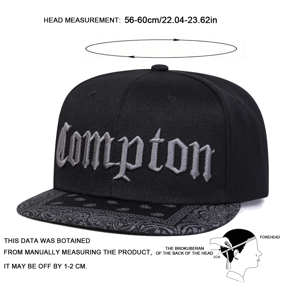 Unisex COMPTON Letter Embroidery Baseball Hats Snapback Caps