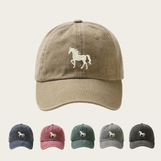 Vintage Washed Casual Baseball Cap With Running Horse