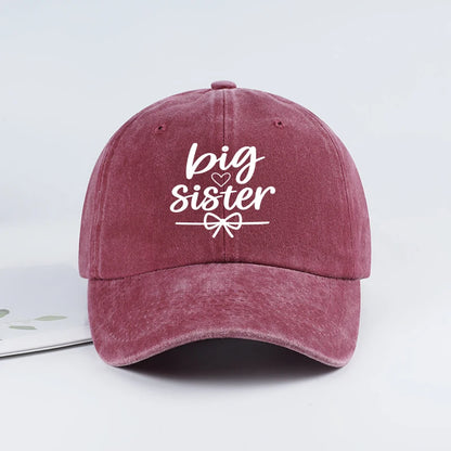 "Big Sister" Print Washed Baseball Cap