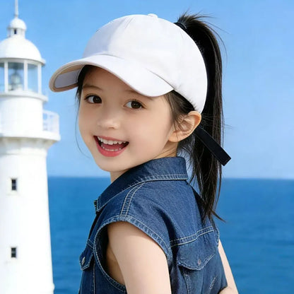 Children Sun Hat Girls Ponytail Duckbill Hats Kids Empty Top Baseball Cap