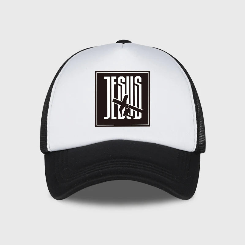 JESUS Cross-Print Sponge Mesh Cap Baseball Cap