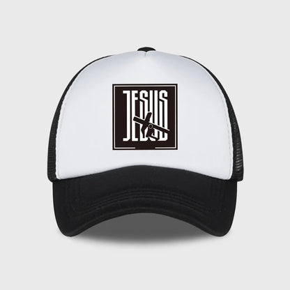 JESUS Cross-Print Sponge Mesh Cap Baseball Cap