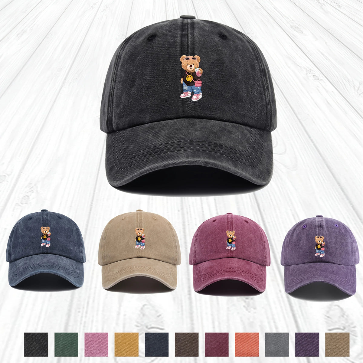 Cartoon Bear Print Cotton Baseball Hat