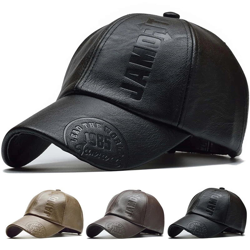 Men Vintage Baseball Cap PU Leather  Para Hombre Mens
