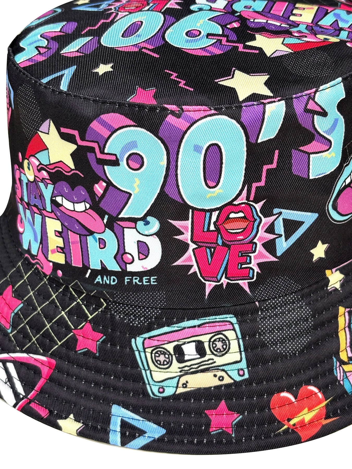 Abstract Personality Tape Black 90S Print Bucket Hat Sun Hat