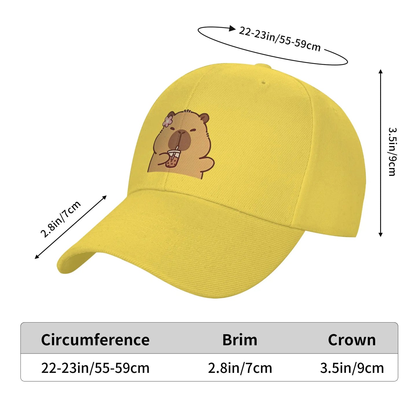 Cartoon Capybara Drinking Milk Tea Baseball Caps