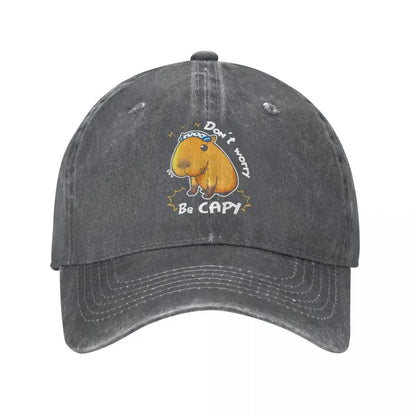 Classic Denim Capybara Don't Worry Be Capy Baseball Cap