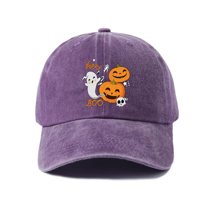 Vintage Washed Happy Boo Pumpkin Ghost Graphic Baseball Cap