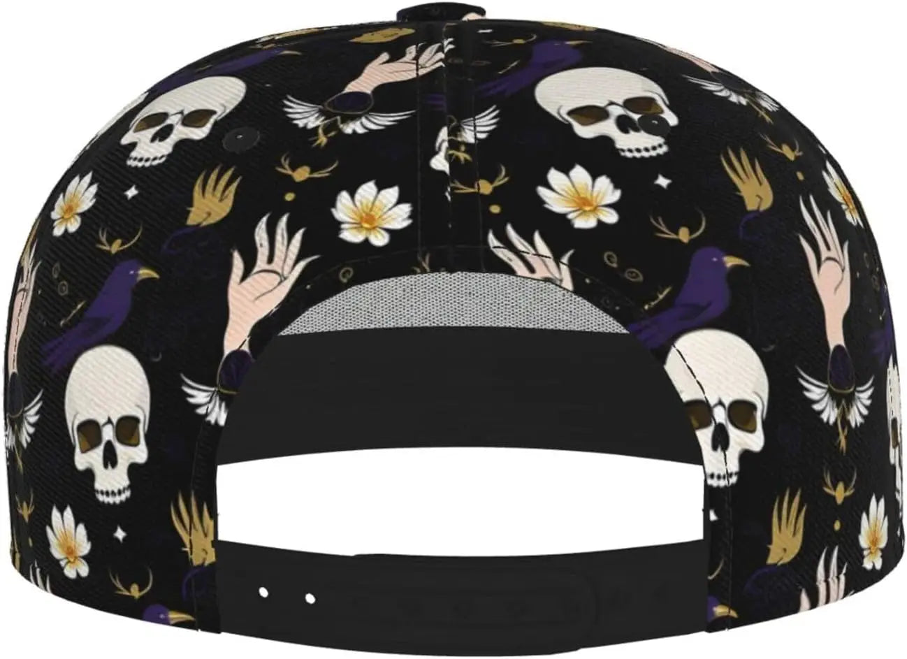 Gothic Raven And Skeleton Halloween Style Unisex Adult Hip Pop Trucker Hat Snapback Cap Dad Hat