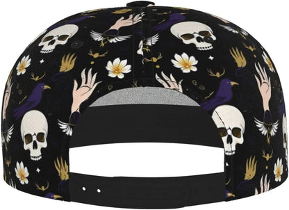 Gothic Raven And Skeleton Halloween Style Unisex Adult Hip Pop Trucker Hat Snapback Cap Dad Hat