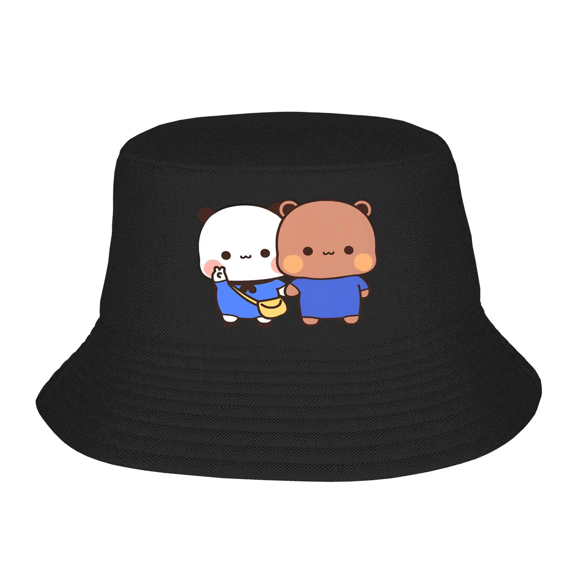 DuDu Bear And BuBu Panda Twining In Blue Bucket Hat