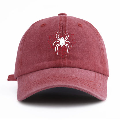 Spider Print Washed Baseball Cap For Adults