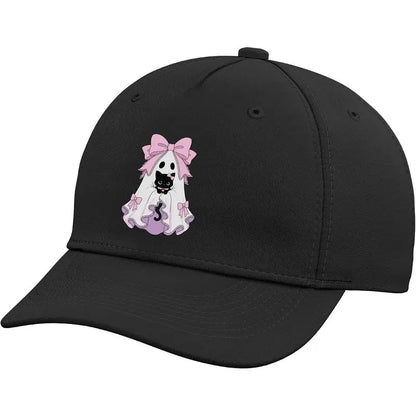 Ghost Holding Black Cat with Pink Coquette Bows Adjustable Baseball Hat
