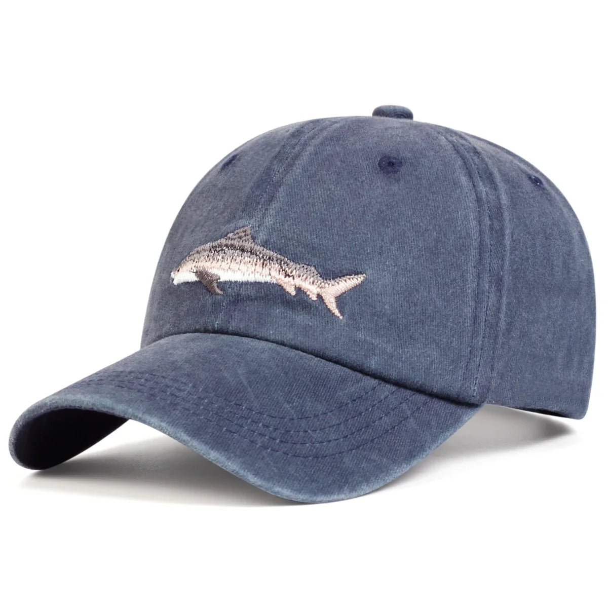 Unisex Shark Embroidery Wash Baseball Caps