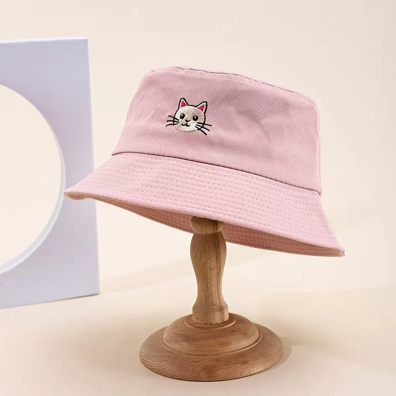 Women's Embroidered Kitten Bucket Hat
