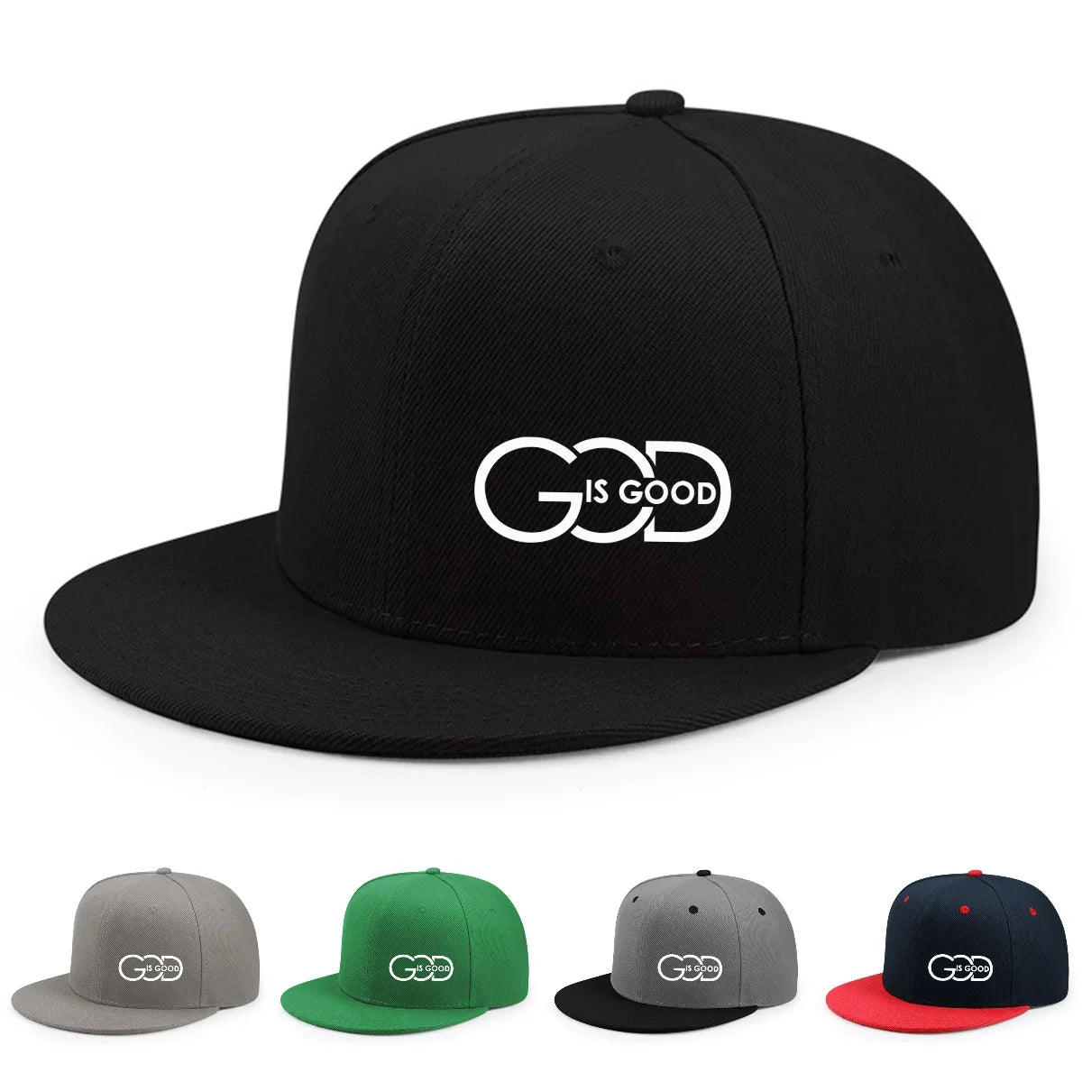 Unisex Adjustable Snapback Cap Street Flat Brim Hat Printed GOD IS GOOD