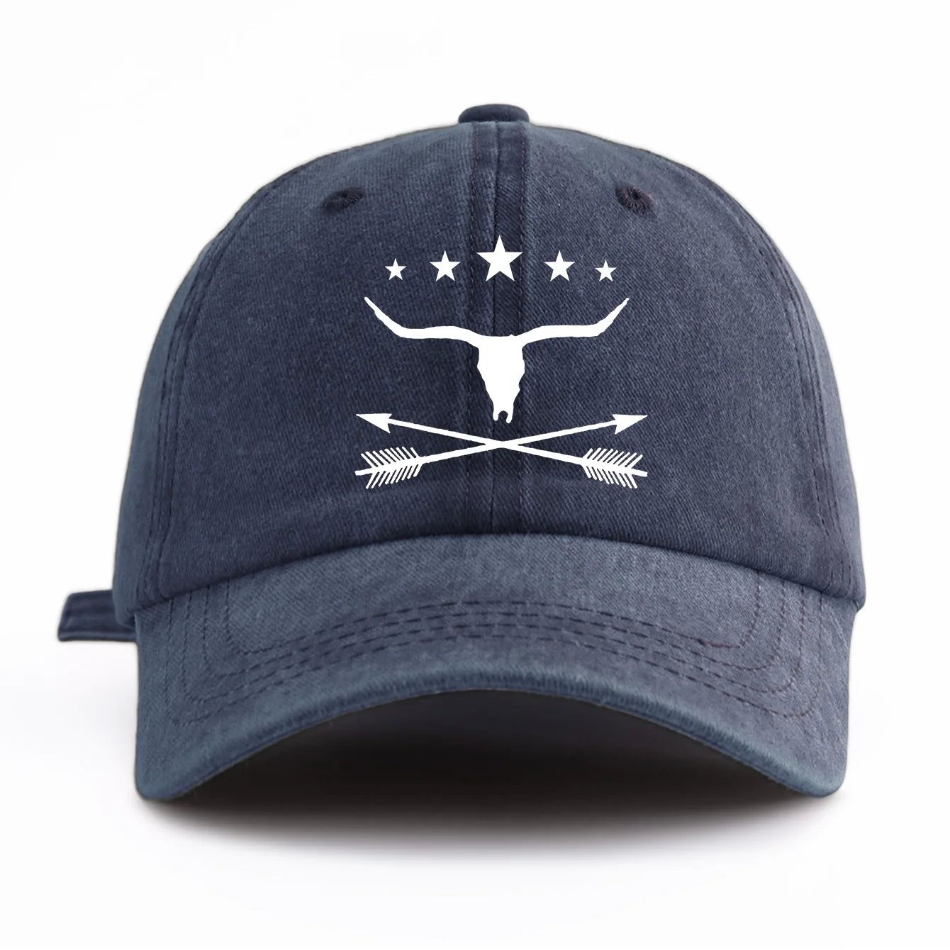 Bull Print Washed Baseball Cap For Adults