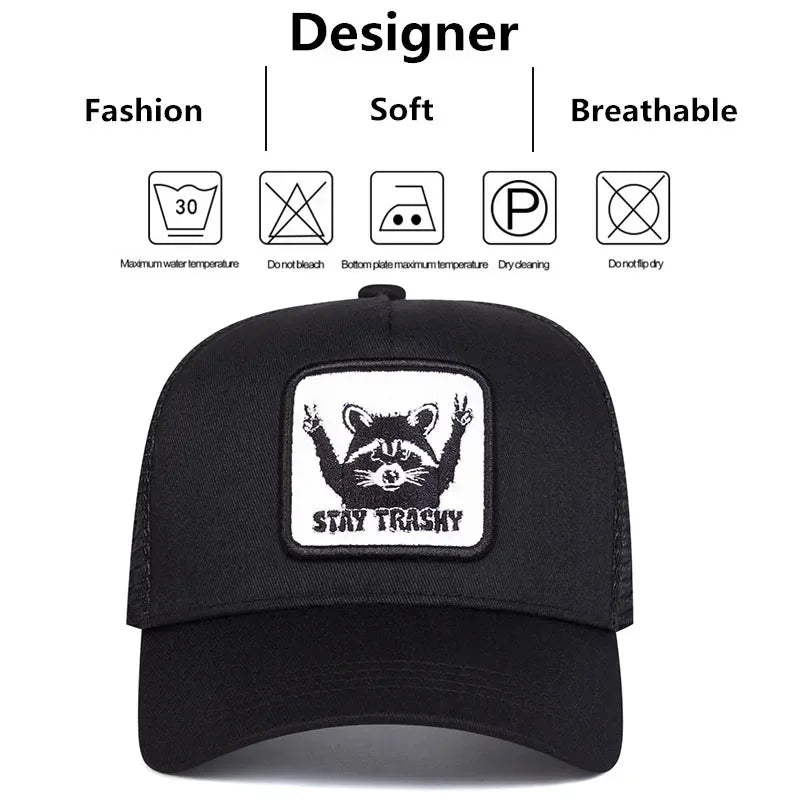 Unisex STAY TRASHY Raccoon Embroidery Baseball Caps