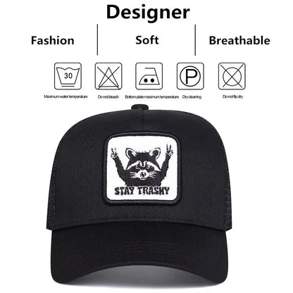 Unisex STAY TRASHY Raccoon Embroidery Baseball Caps