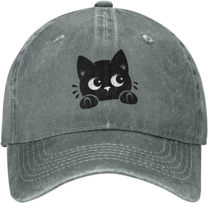 Funny Black Cat Peeking Baseball Caps For Women Man