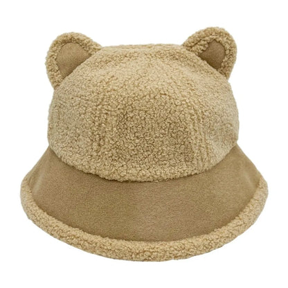 Korean Style Fuzzy Winter Bucket Hat Windproof Fluffy Plush Warm Hats