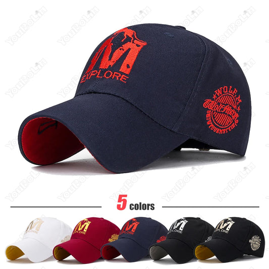M letter Wolf Totem Embroidery Cotton Adjustable Hard Top Baseball Cap