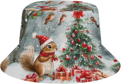 Bucket Hats Merry Christmas Squirrel Unisex Bucket Hat Beach