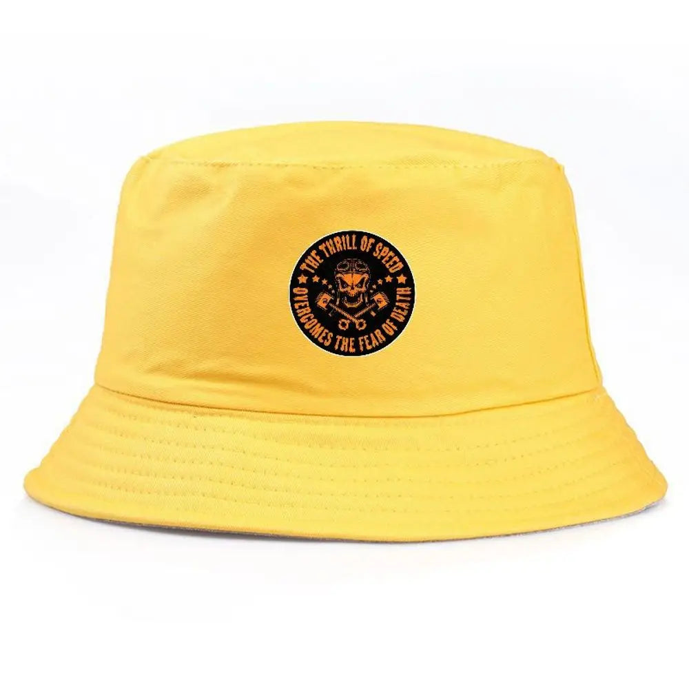 Black Summer Bucket Hat With Skull Print Fishing Cap For Men Women