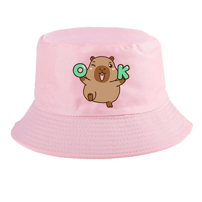 Summer Spring Ladies Cotton Korean Casual Outdoor Sunprotection Capybara Bucket Hat For Men Women
