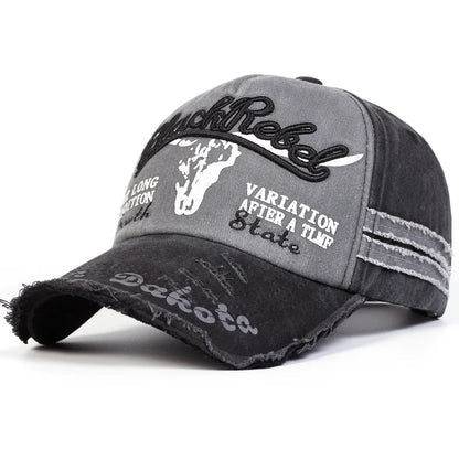 Unisex BlackRebel Letter Embroidery Wash Baseball Caps