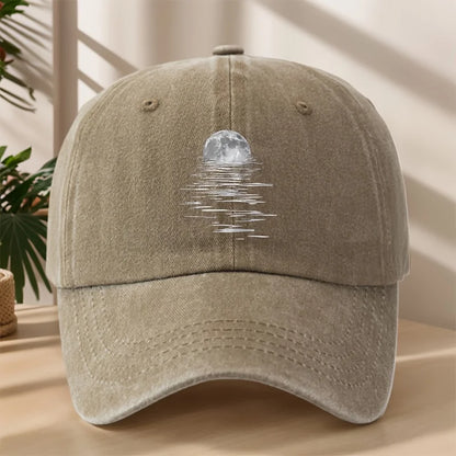 MAKEFGE Vintage Washed Soft-Top Cap with Moon & Starry Night Sky Print Baseball Hat