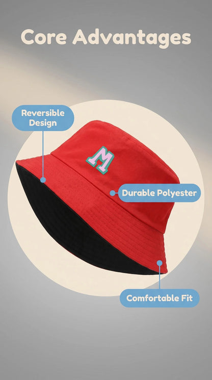 Two-Tone Outline Letter M Embroidery Reversible Bucket Hat