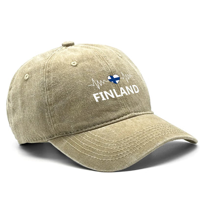 Heart-shaped  Finland Flag Snapback Baseball Cap Distressed Strap