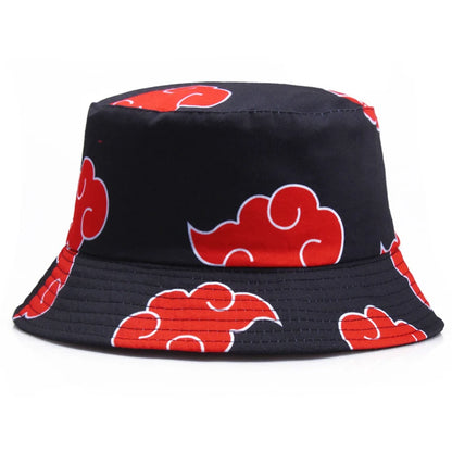 Red Printed Luckey Clouds Dawn Cotton Panama Sun Protection Bucket Hat