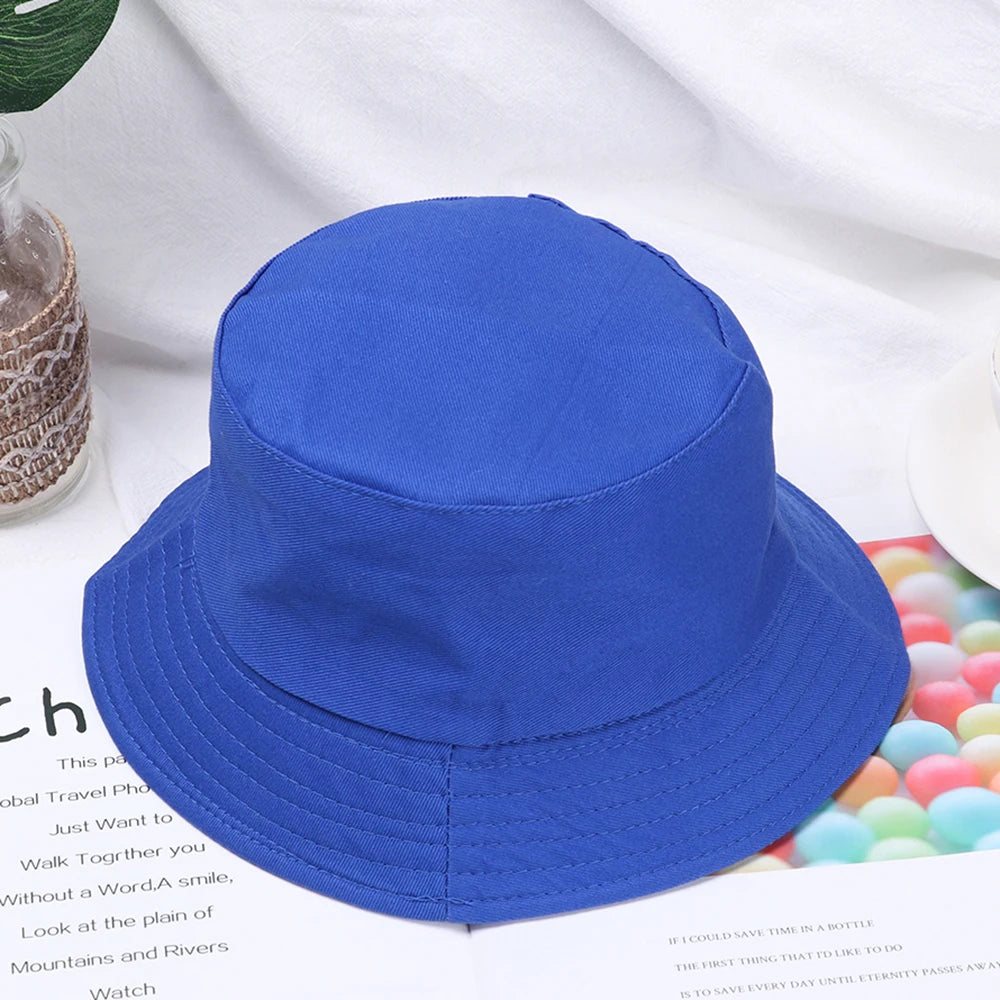 Fashion Cotton Bucket Hats Summer Foldable Sunscreen Panama Hat Solid Color