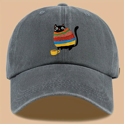 Cat Print Trucker Hat Vintage Washed Baseball Cap