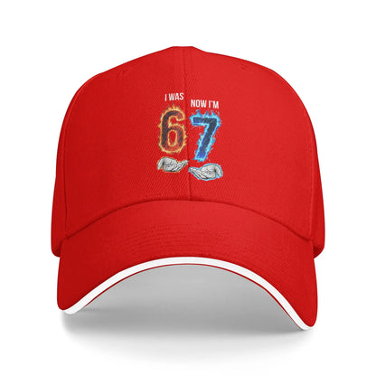 I was 6 Now I'm 7 Meme Hands 7th Birthday Flames Fire Baseball Cap
