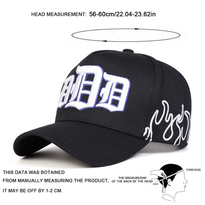Unisex Gothic D Letter Flame Embroidery Baseball Caps Spring and Autumn Outdoor
