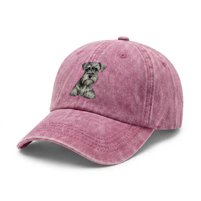 Schnauzer Print Vintage Washed Baseball Cap