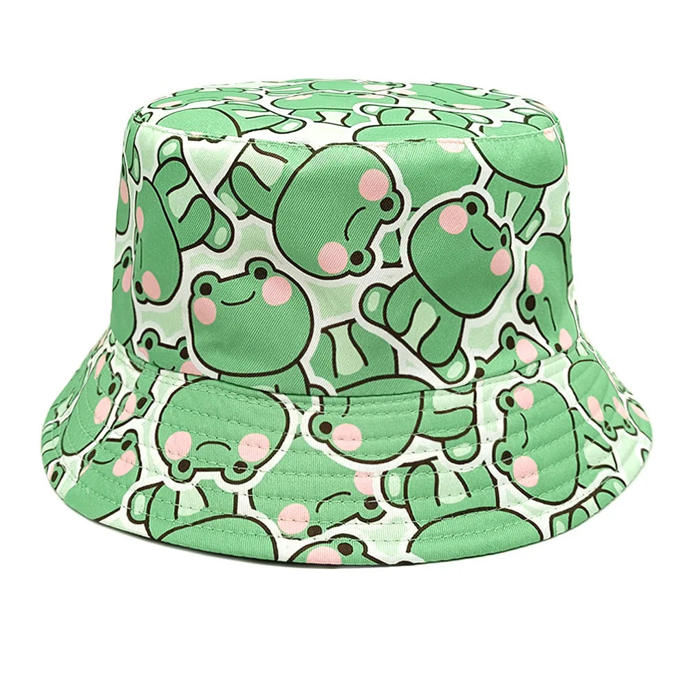 Double-sided Yellow Duck Print Pattern Panama Summer Sunscreen Fisherman Cap Bucket Hat