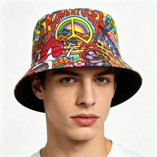 Retro 70s Psychedelic Graffiti Bucket Hat